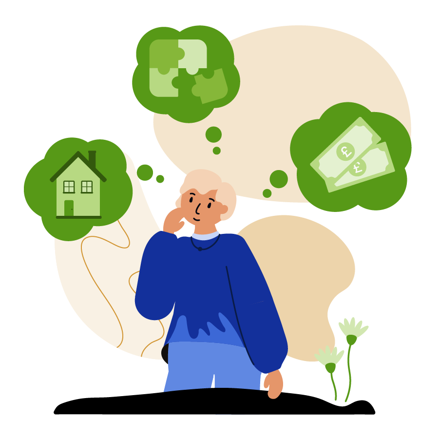 A woman thinking of her financial situation.