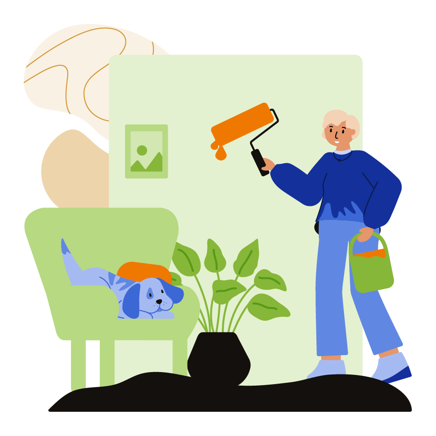 A woman painting her wall.