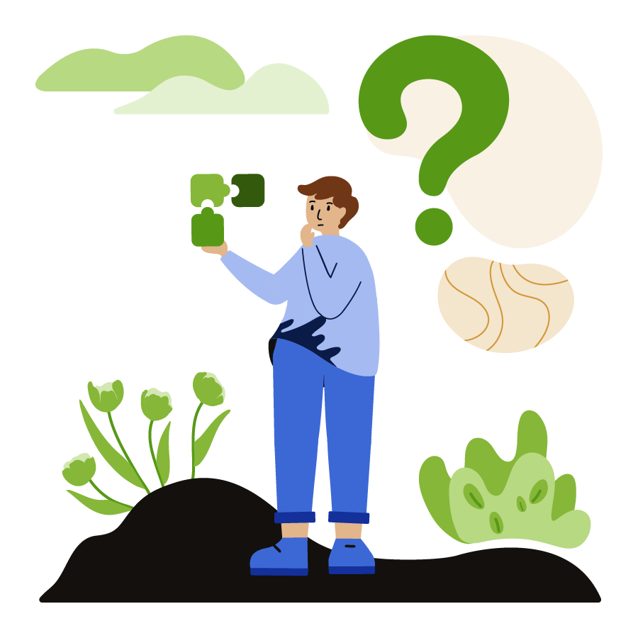 A confused man looking at a puzzle.