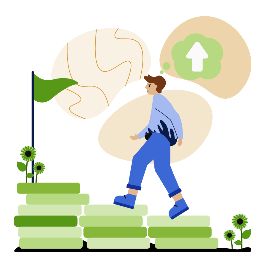 A man walking towards a flag.