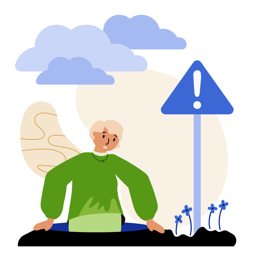 A woman about to fall into a hole.