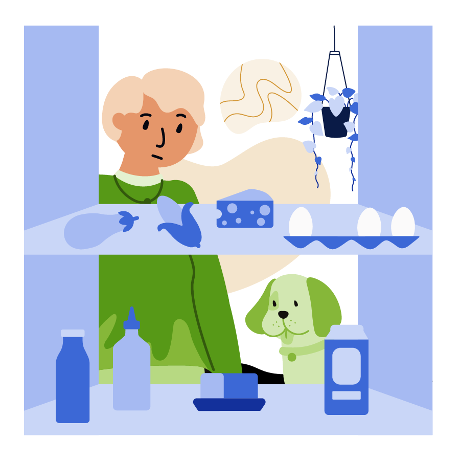 A concerned woman looking at her food.