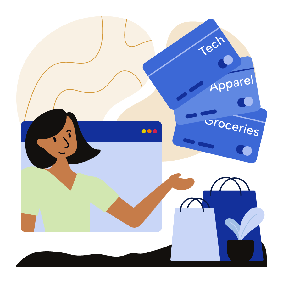 A woman looking at different types of store cards.