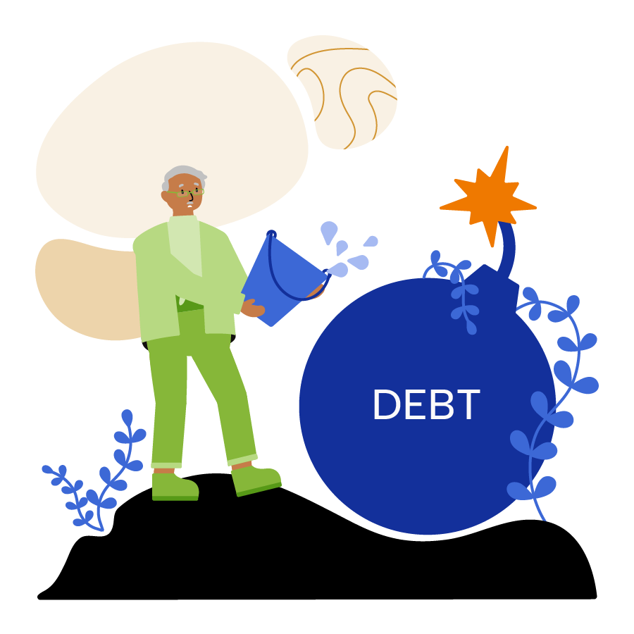 A man trying to put out a debt bomb.