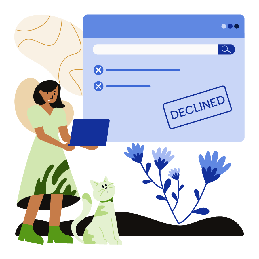 A woman looking at her declined application.