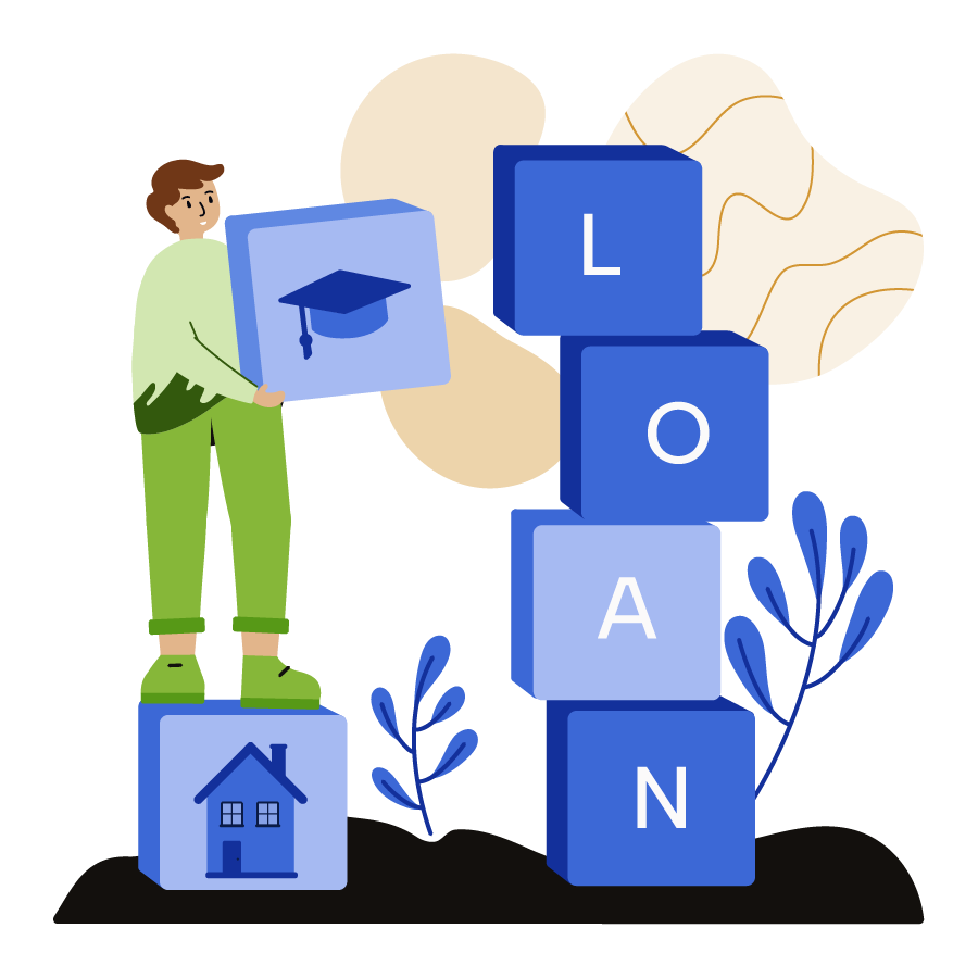 A man surrounded by loan boxes.