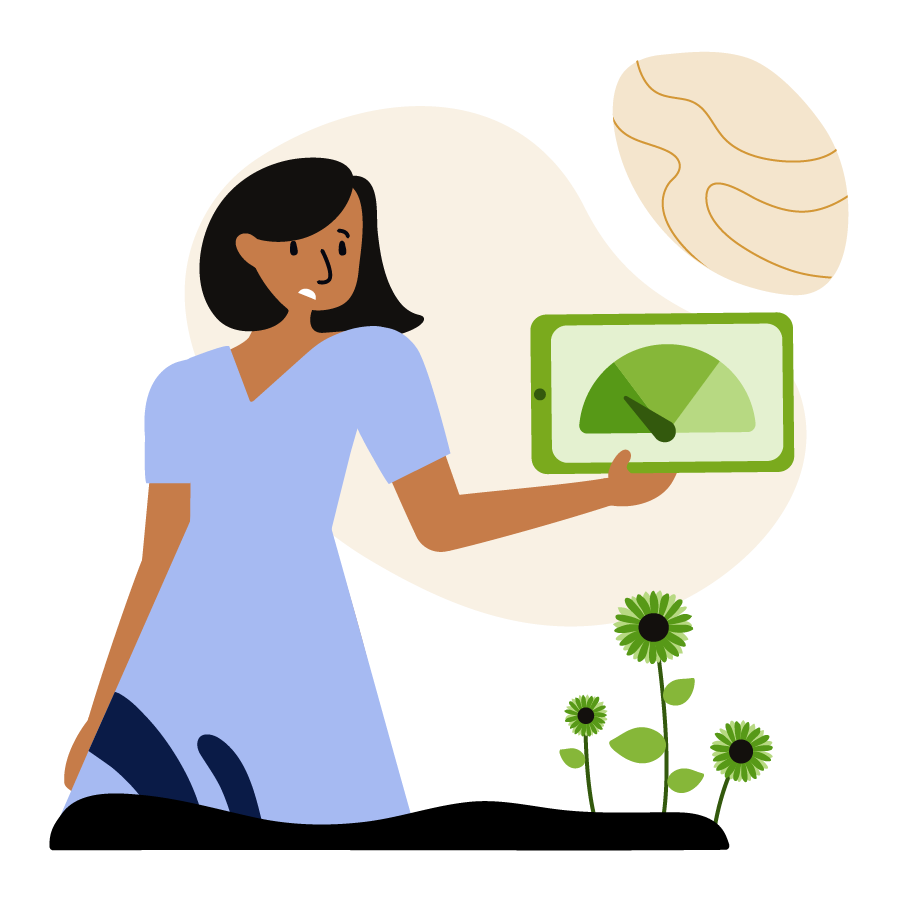 A woman looking at a poor credit score.