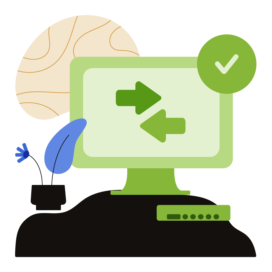 A computer with two arrows pointing in opposite directions.