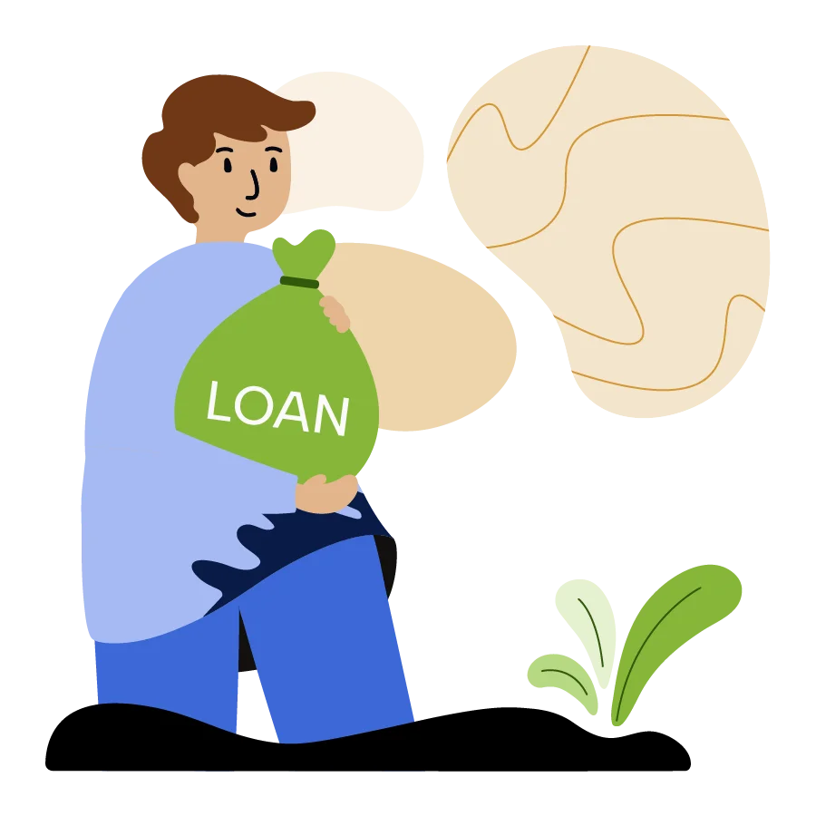 A man holding onto a money bag.