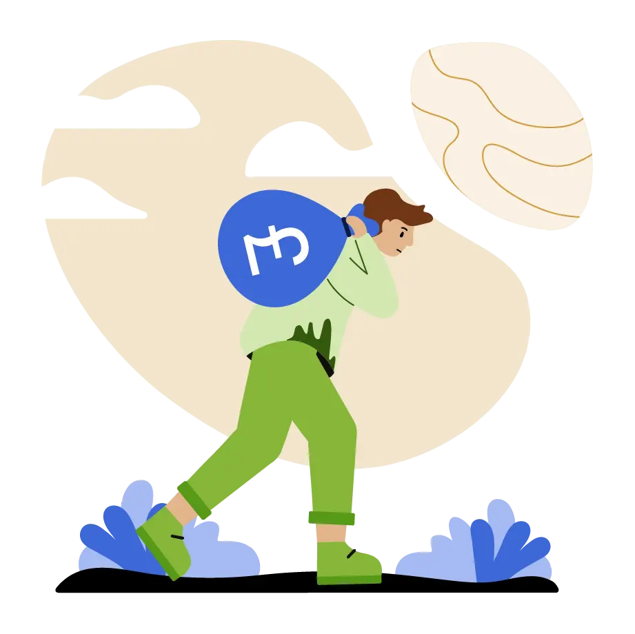 A man carrying a heavy money bag.