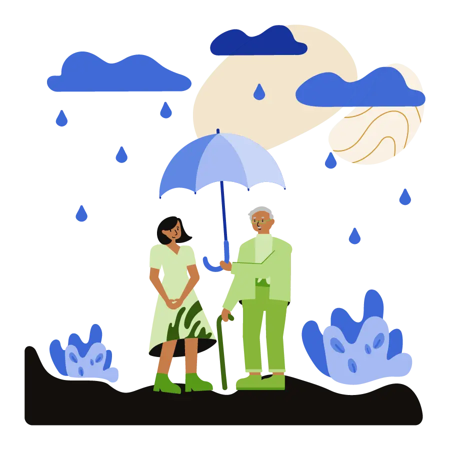 A man and a woman under an umbrella.