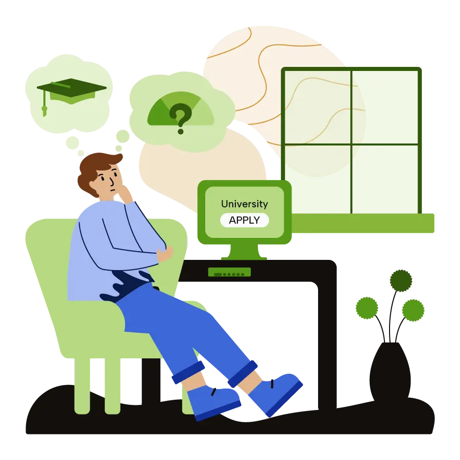 Pensive young man next to a laptop with University written on it