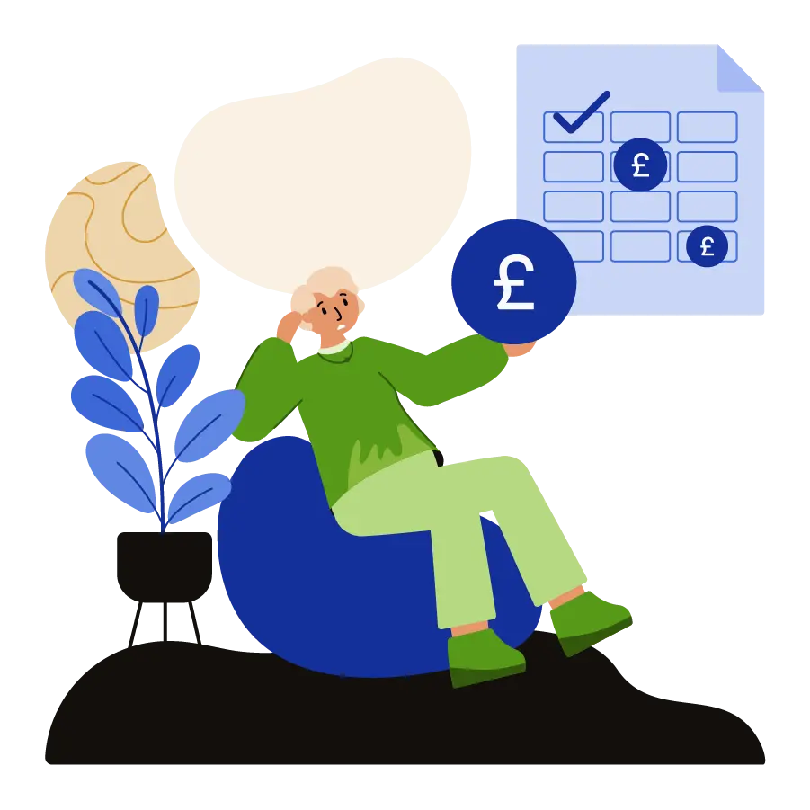 Woman on a beanbag looking at her budget.