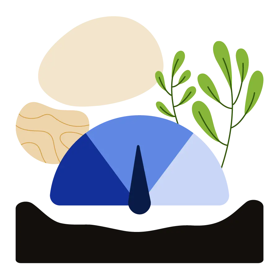 A credit score dial pointing upwards.