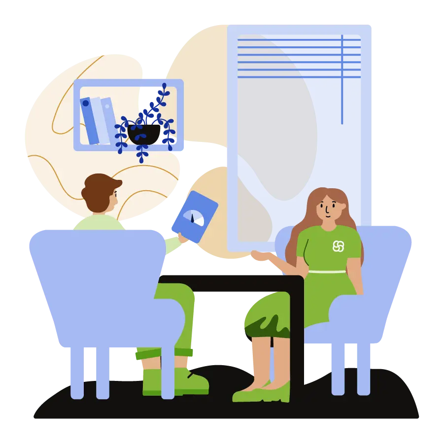 An advisor speaking with a customer.