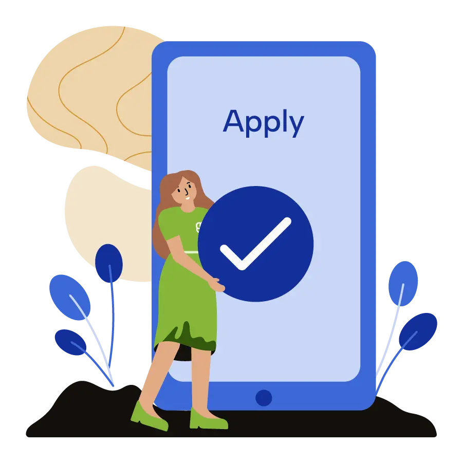 An advisor holding a checkmark in front of an application.