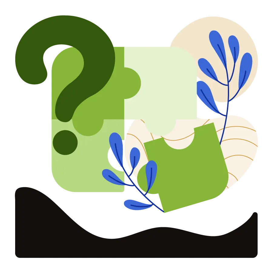 Green puzzle with four pieces and a question mark